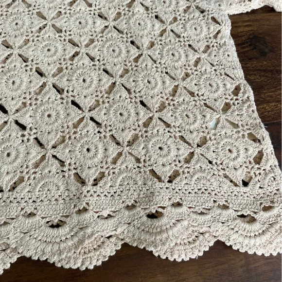 Sezane Dorine Crochet Top 100% Cotton Large Beige Lace Cottagecore Grandmacore - Picture 6 of 14